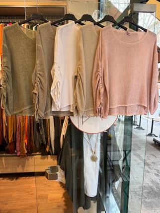 İthal Petek Dokulu Kolu Bağlamalı Keten Bluz