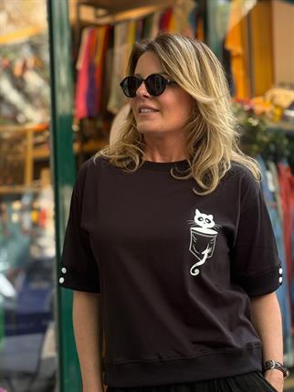 Kedi Cepte Ribanalı Bluz