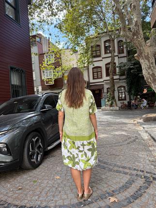 Yeşil Kısa Kol Çiçek Desenli Elbise
