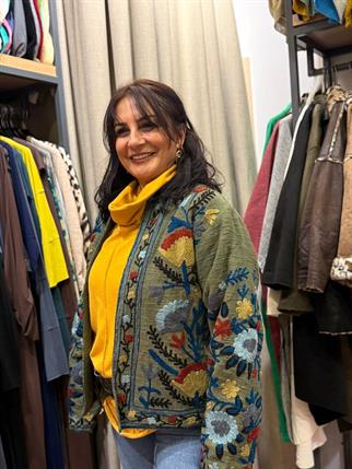 Haki İthal Pamuklu Nakışlı Ceket