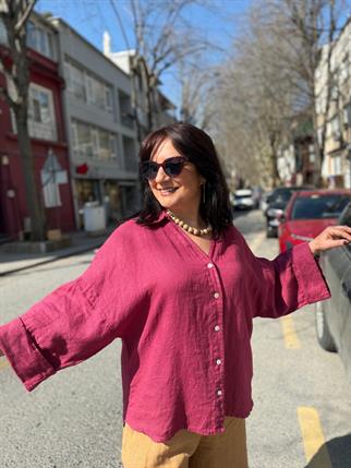 İthal Ham Keten Oversize Gömlek