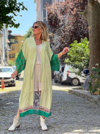 Fıstık Kaplan Desen Kimono