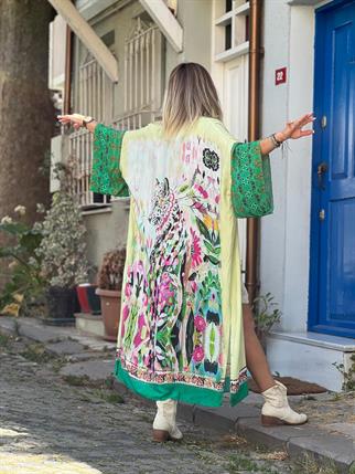 Fıstık Kaplan Desen Kimono