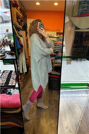 Gri Asimetrik Yıkamalı Yarasa Kol Triko