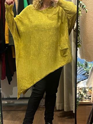 Hardal Asimetrik Yıkamalı Yarasa Kol Triko