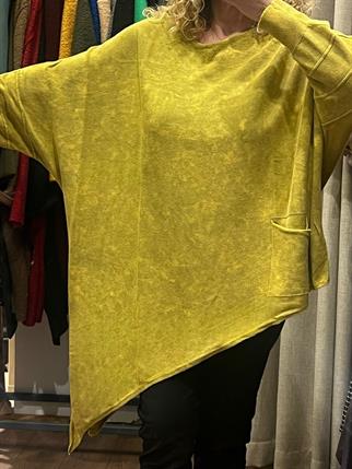 Hardal Asimetrik Yıkamalı Yarasa Kol Triko