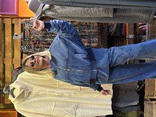 İndigo Yıkamalı Bomber Ceket