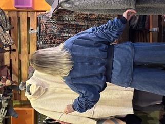 İndigo Yıkamalı Bomber Ceket