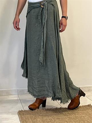 İthal Asimetrik Keten Etek