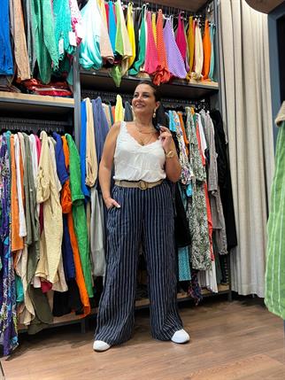 İthal Çizgili Keten Yelek Pantolon Takım