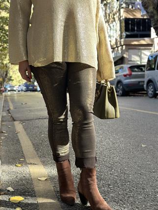 İthal Gold Varaklı Likralı Pantolon