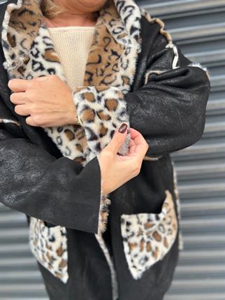 İthal İçi Leopar Kürk Napa Kaban