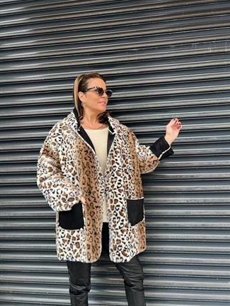 İthal İçi Leopar Kürk Napa Kaban