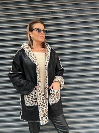 İthal İçi Leopar Kürk Napa Kaban