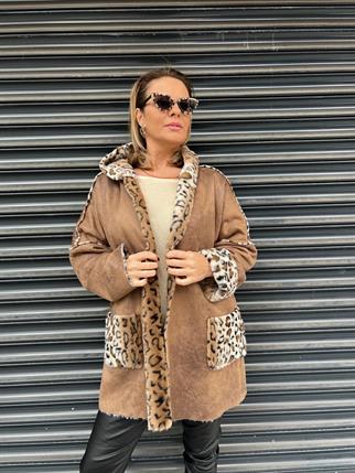 İthal İçi Leopar Kürk Napa Kaban