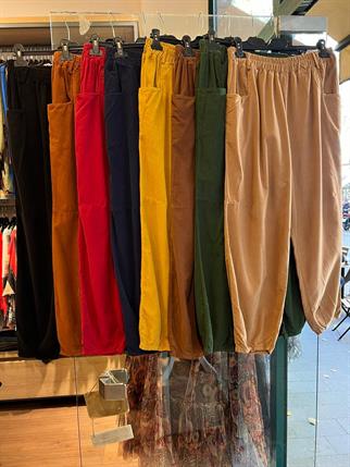 İthal İnce Fitilli Paçası Dikişli Kadife Pantolon