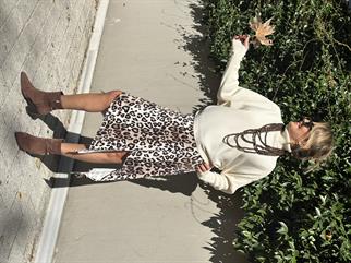 Kahve Leopar Asimetrik Saten Etek