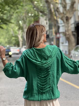 Kapüşonlu Delikli İthal Keten Ceket