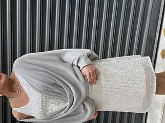 Gümüş Kısa Payetli Etek