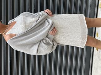 Gümüş Kısa Payetli Etek