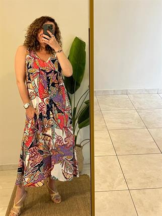 Kolsuz Büyük Yapraklı Midi Boy Elbise