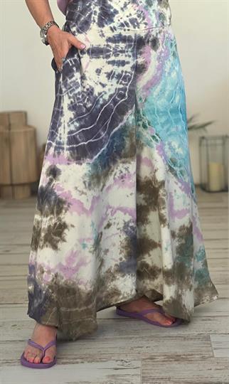 Lila Batik Yırtmaçlı Pantolon