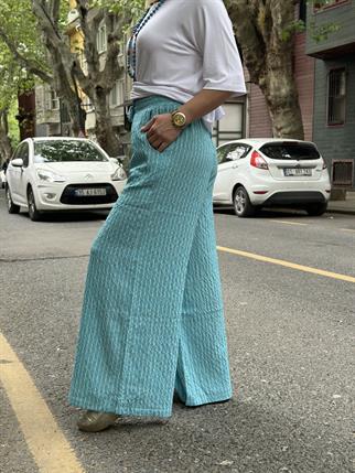 Mavi İthal Çizgili Bol Paça Pantolon