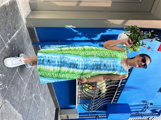 Mavi V Yaka Midi Boy Kolsuz Elbise