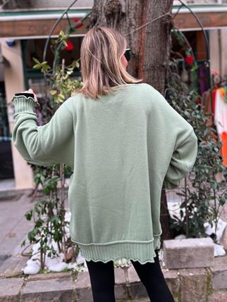 Mint Şerit Detay Oversize Kazak