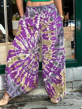 Mor Batik Yırtmaçlı Pantolon