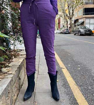 Mor Zımba Detaylı İthal Likralı Pantolon