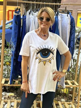 Nazar Boncuklu Tasarım El Boyaması Tshirt