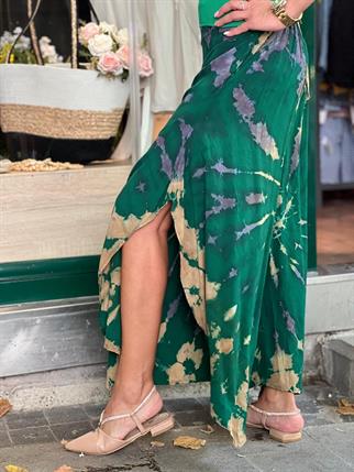 Zümrüt Batik Yırtmaçlı Pantolon