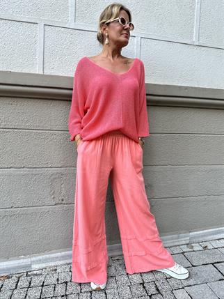 Paçası Dikişli Pamuklu Bol Paça Pantolon