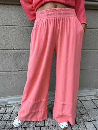 Paçası Dikişli Pamuklu Bol Paça Pantolon