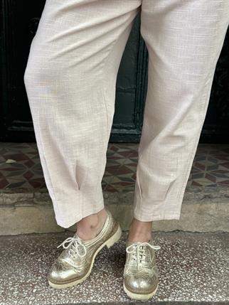 Paçası Pileli Keten Pantolon