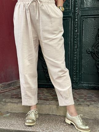 Paçası Pileli Keten Pantolon