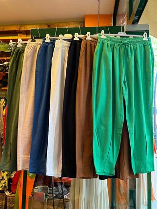 Paçası Pileli Keten Pantolon