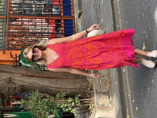 Palmiye Desenli Kolsuz Elbise