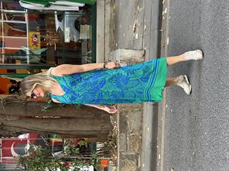 Palmiye Desenli Kolsuz Elbise