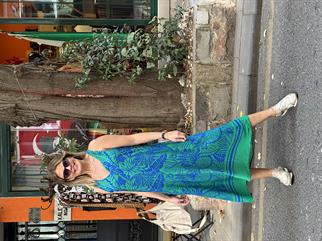 Palmiye Desenli Kolsuz Elbise