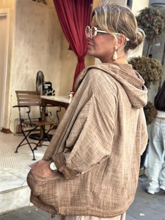 Pamuk Keten Kapüşonlu Ceket