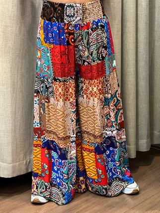 Patchwork Bol Paça Pileli Otantik Pantolon