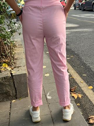 Pembe Çizgili Likralı Pantolon