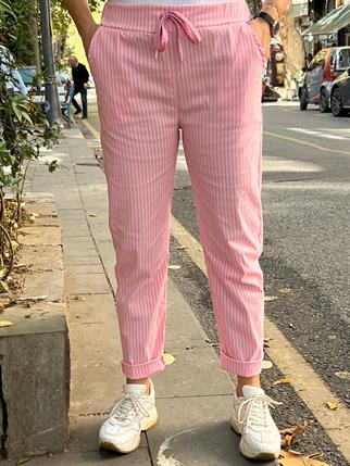 Pembe Çizgili Likralı Pantolon