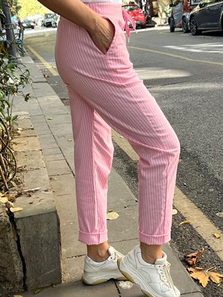 Pembe Çizgili Likralı Pantolon
