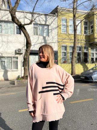 Pudra Şerit Detay Oversize Kazak