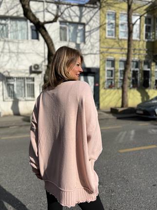 Pudra Şerit Detay Oversize Kazak