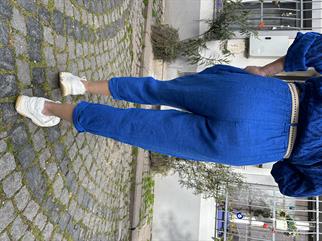Saks Kemerli Keten Pantolon