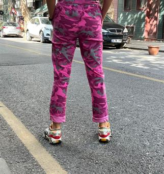 Şeker Pembe İthal Kamuflaj Likralı Pantolon
